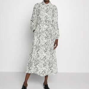 MaxMara Weekend Black White Floral Pocket Maxi Dress Tie Waist